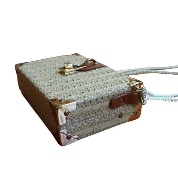 Women Mini Straw Woven Crossbody Shoulder Bag Flower Handbag Purse Cottagecore - Picture 4 of 8